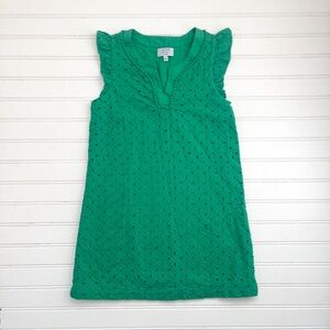 CROWN & IVY EUC Preppy Kelly Green Eyelet Flutter Sleeve Shift Dress